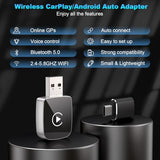 Wireless CarPlay Adapter for iPhone 2025 Upgrade Convert Wired CarPlay to Wireless CarPlay,for Cars with Built-in CarPlay and iOS 10+,Mini Size USB-A&USB-C,Stable Control&No Delay