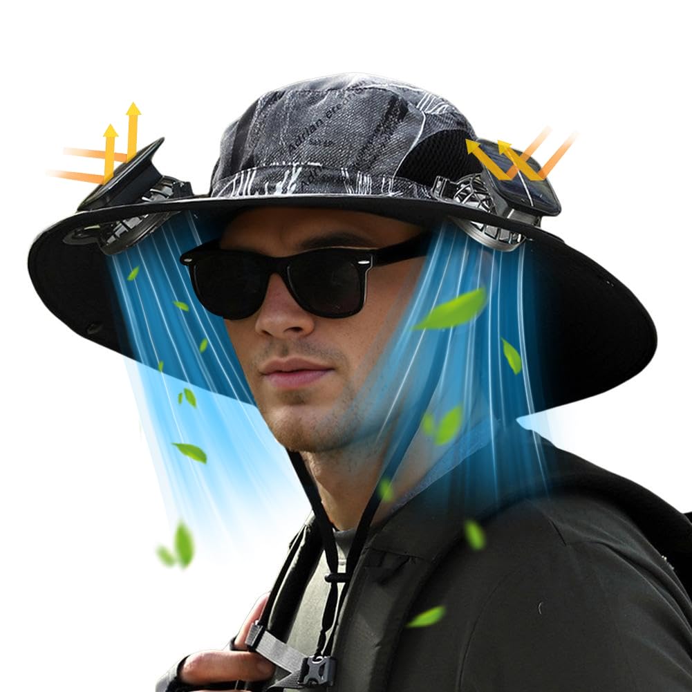 Phonery RadiantShade ® Wide Brim Hat with 2 Solar Fan-Getphonery