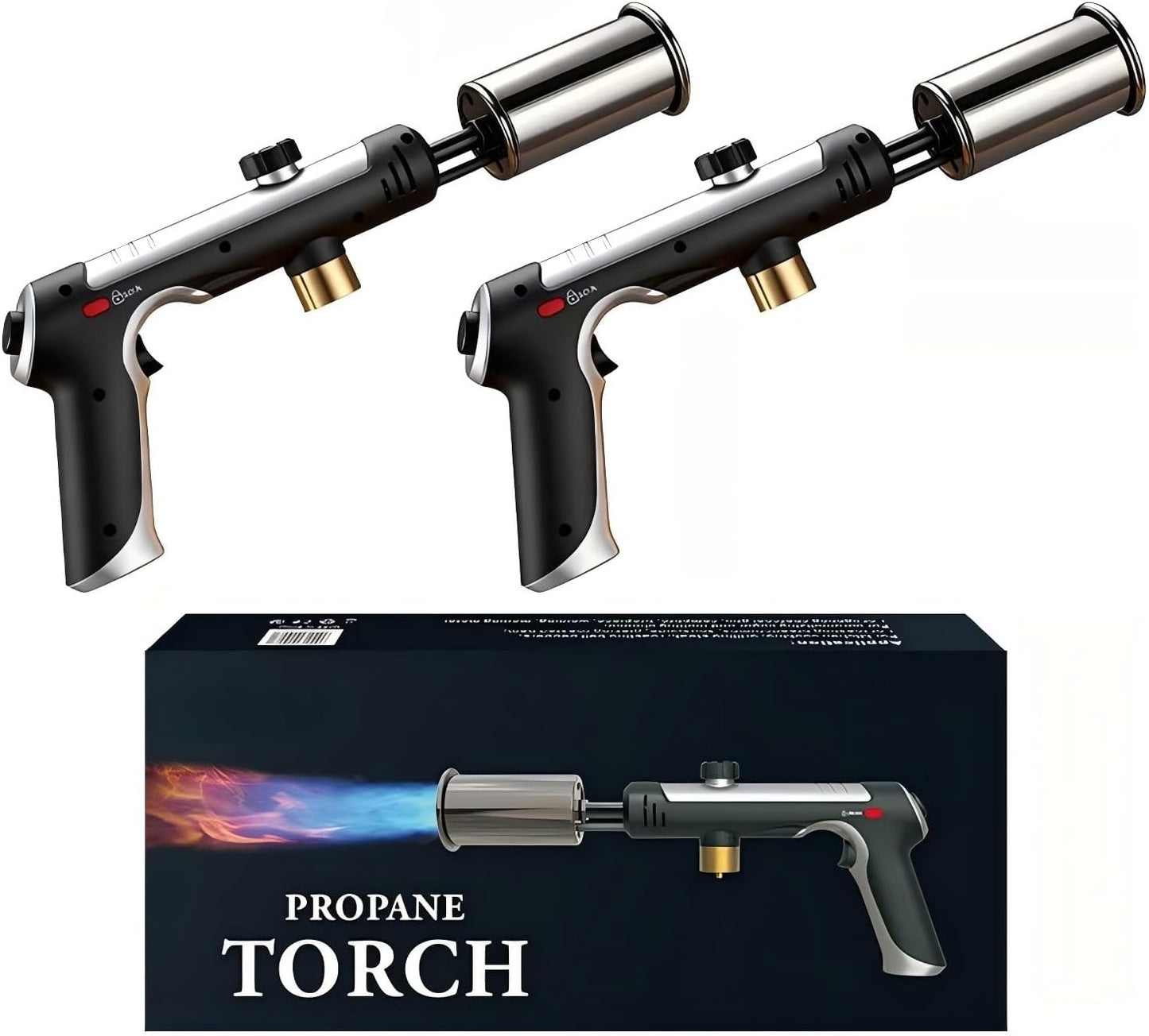 Propane Torch, 3272°F Propane Torch Gun High Heat Torch Lighter with Adjustable Flame & Safety Lock, for BBQ Grilling, Charcoal Igniting, Cooking, DIY Projects (1 Set)
