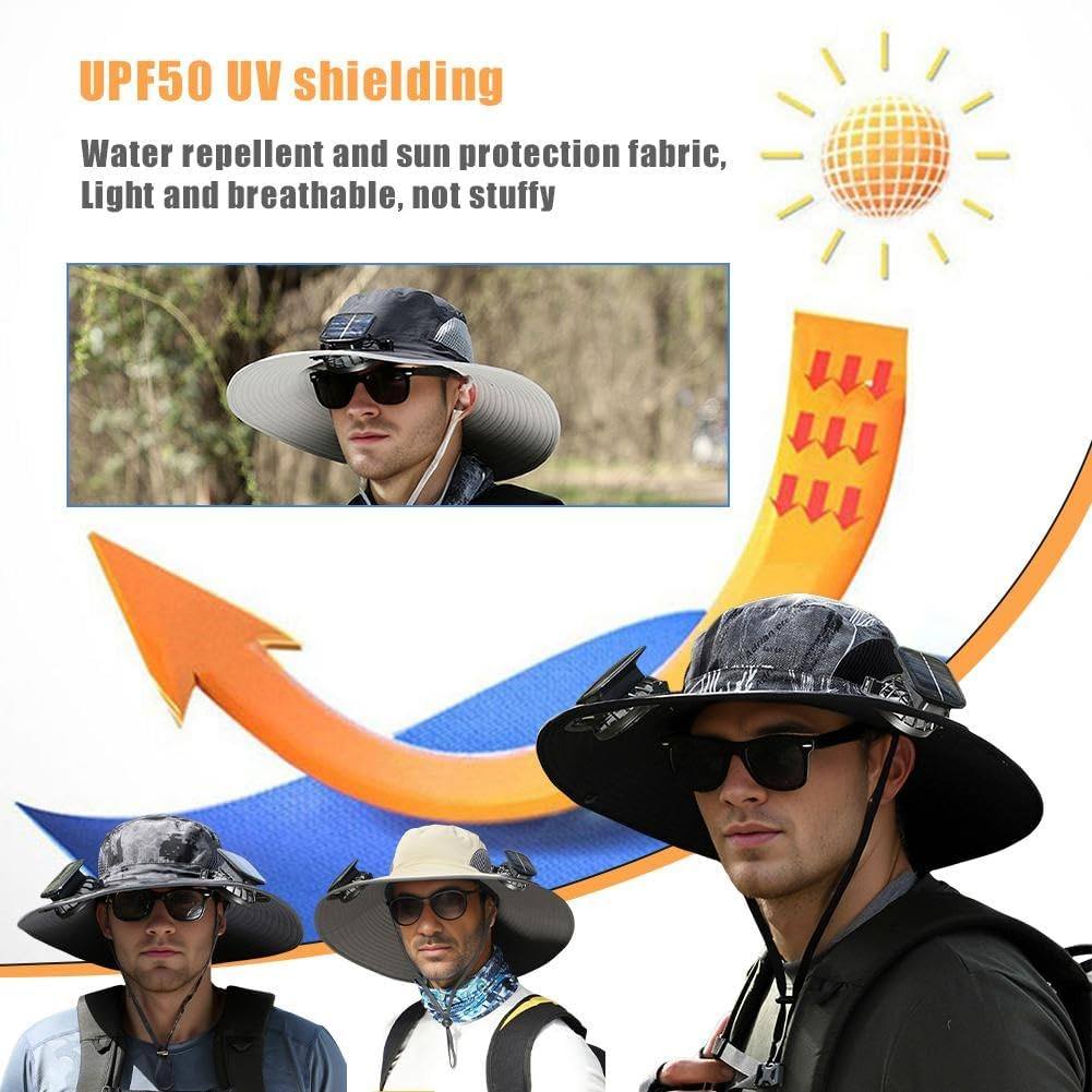 Phonery RadiantShade ® Wide Brim Hat with 2 Solar Fan-Getphonery