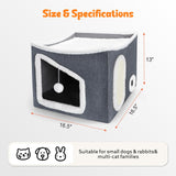 Heated Cat House for Indoor, Large Cat Bed with Heating Pad, Adjustable Temperature & Timing, with Fluffy Ball Hanging and Scratch Pad, Foldable Pet Hideaway for Small Medium and Large Cats（XL）