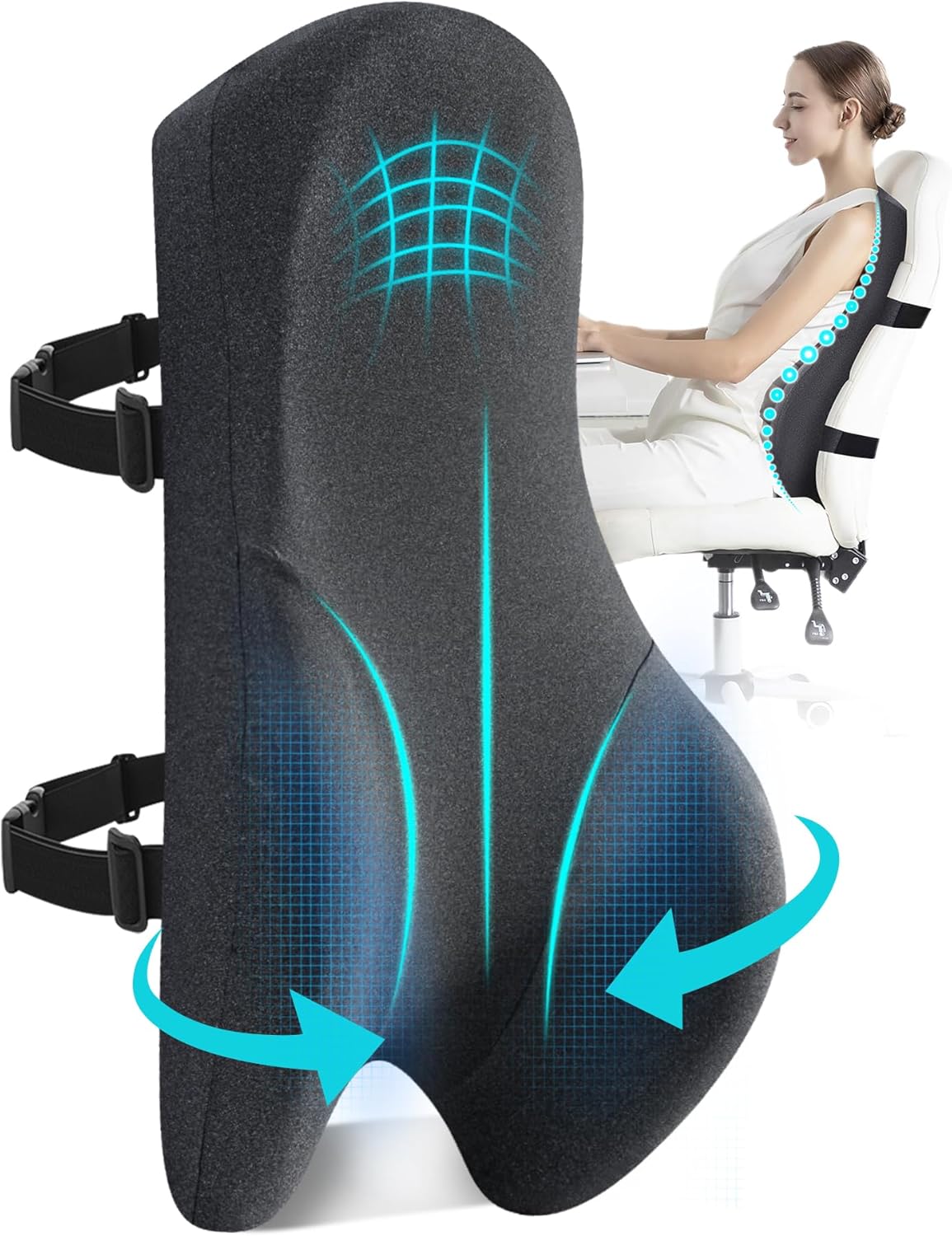 Phonery SpineEase ® Long Back Support for Office Chair