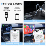 Wireless Carplay Adapter for iPhone - Instant Connection, Wired Carplay to Wireless, Apple Car Play Converter, Fit for Cars Built-in Wired Car Adapter, with USB-A to USB-C Converter