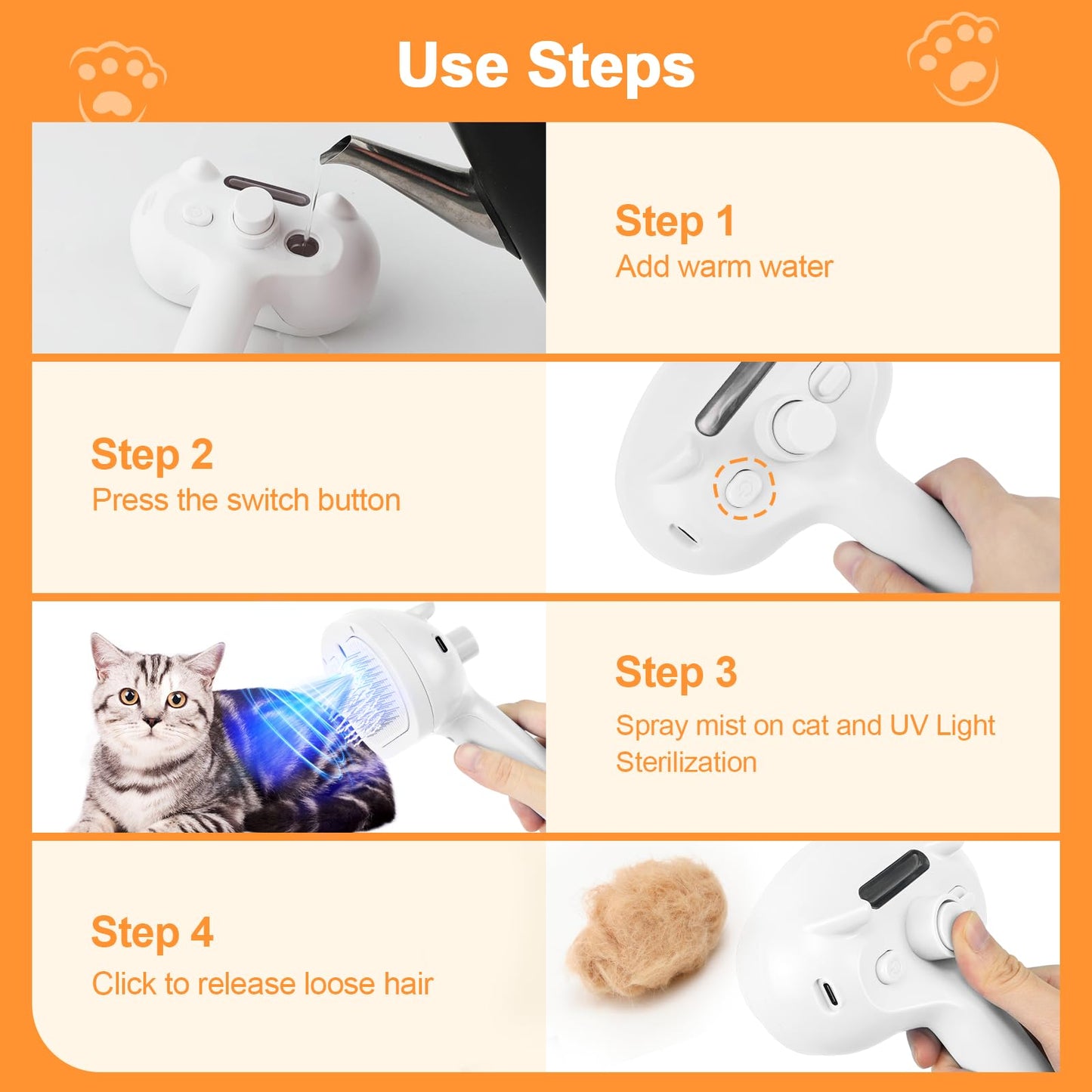 Phonery FurEase ® Cat Steam Brush-Getphonery