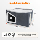 Heated Cat House for Indoor, Large Cat Bed with Heating Pad, Adjustable Temperature & Timing, with Fluffy Ball Hanging and Scratch Pad, Foldable Pet Hideaway for Small Medium and Large Cats（XL）