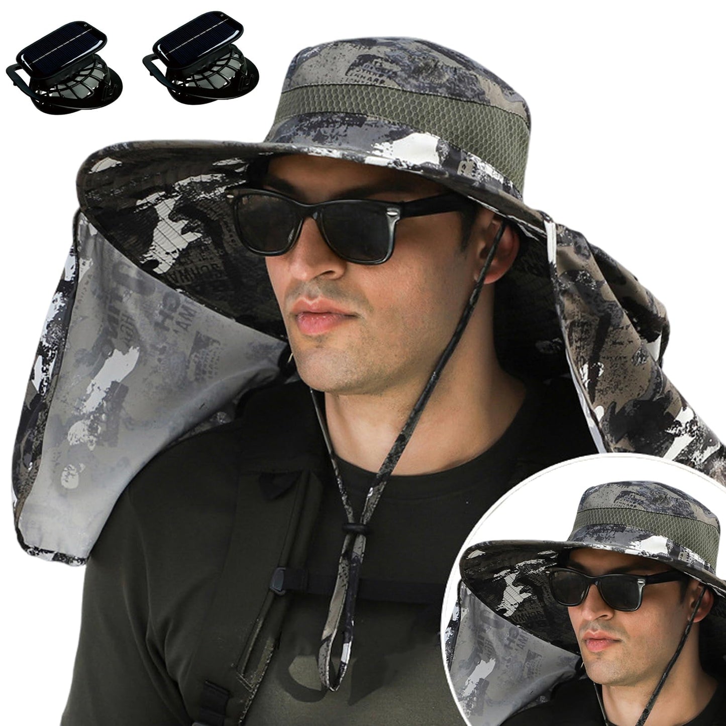 Phonery RadiantShade ® Wide Brim Hat with Solar Powered Fans-Getphonery