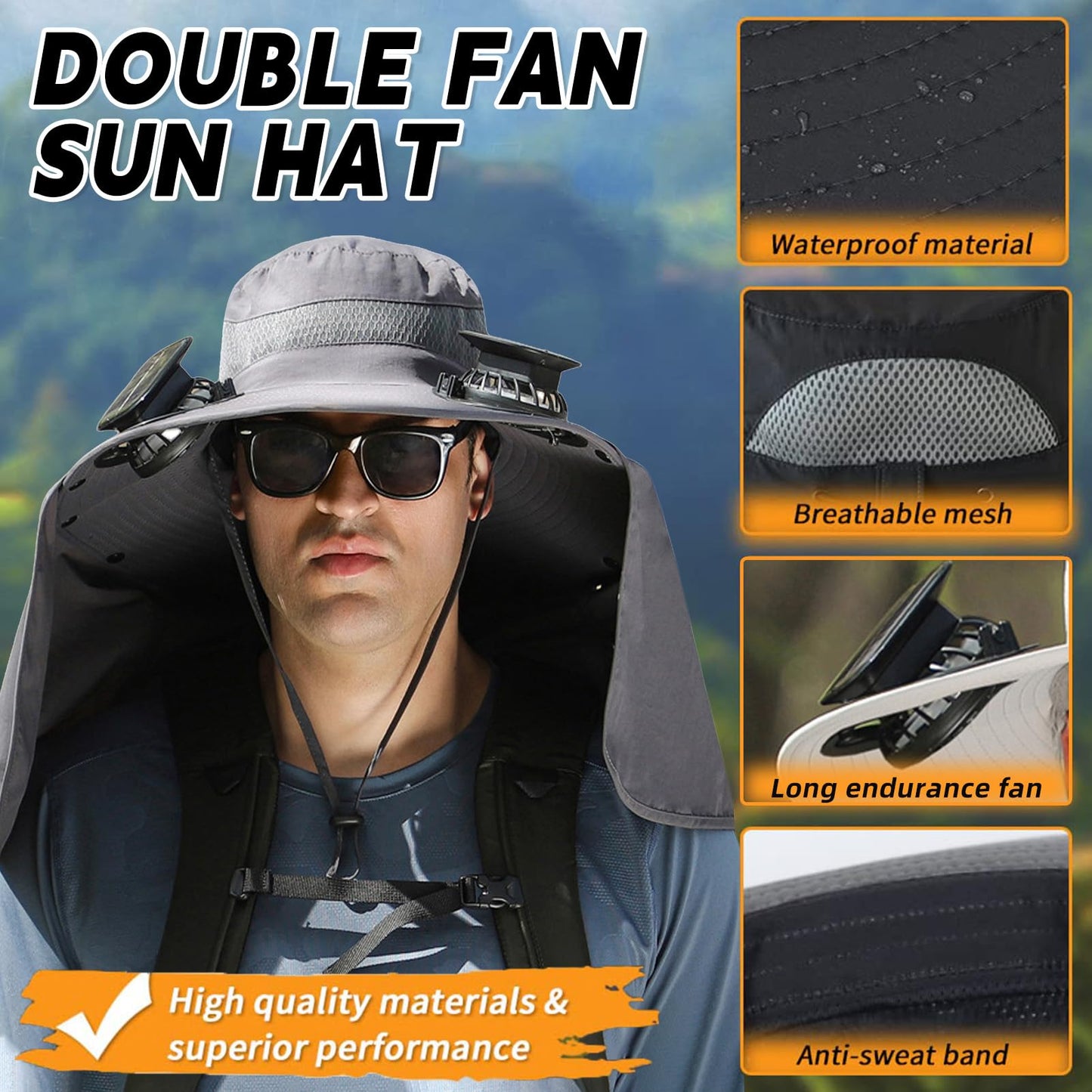Phonery RadiantShade ® Wide Brim Hat with Solar Powered Fans-Getphonery