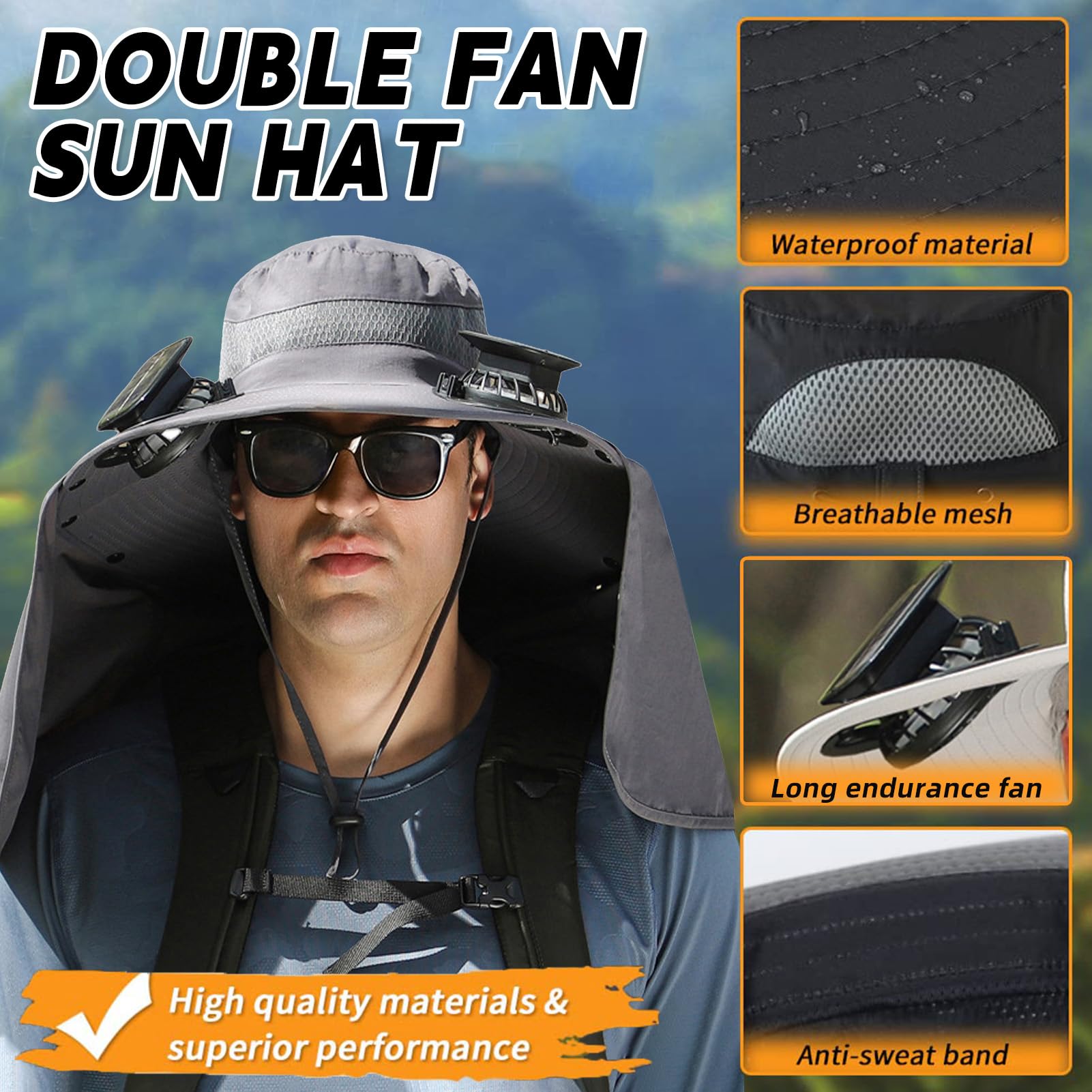 Phonery RadiantShade ® Wide Brim Hat with Solar Powered Fans-Getphonery