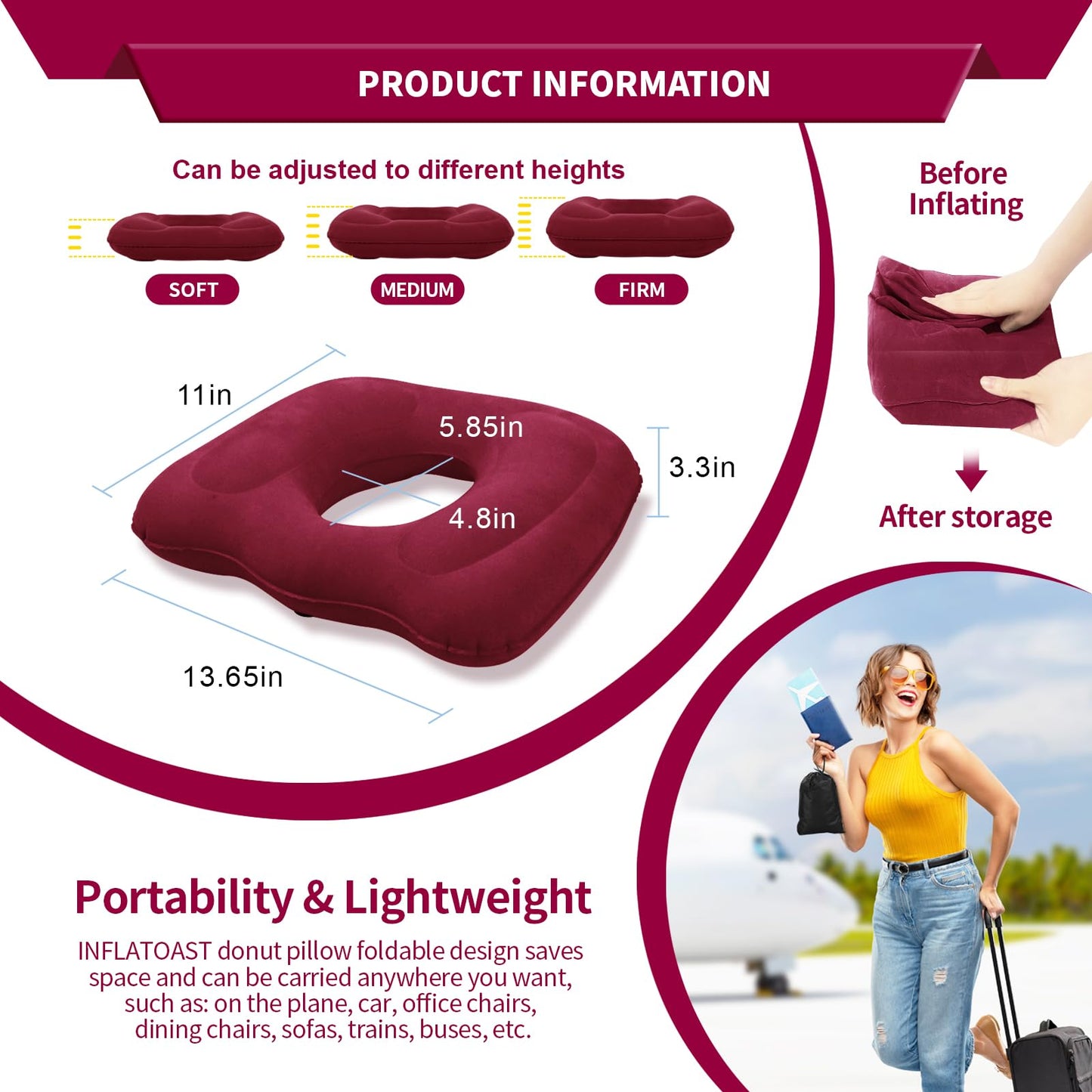 Phonery AeroRelief  ® Donut Pillow For Tailbone