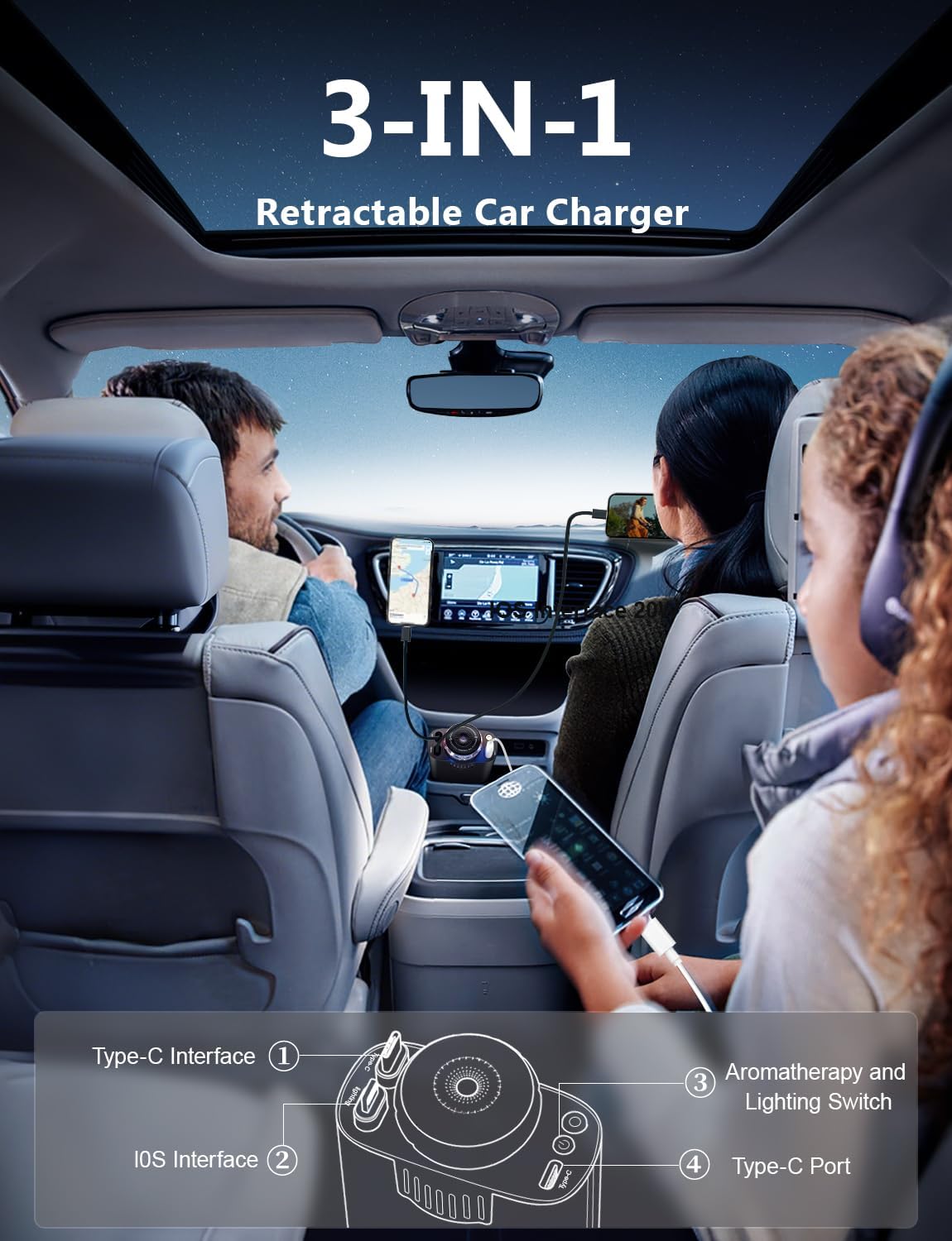 Phonery Aura ® 3 in 1 Car Charger