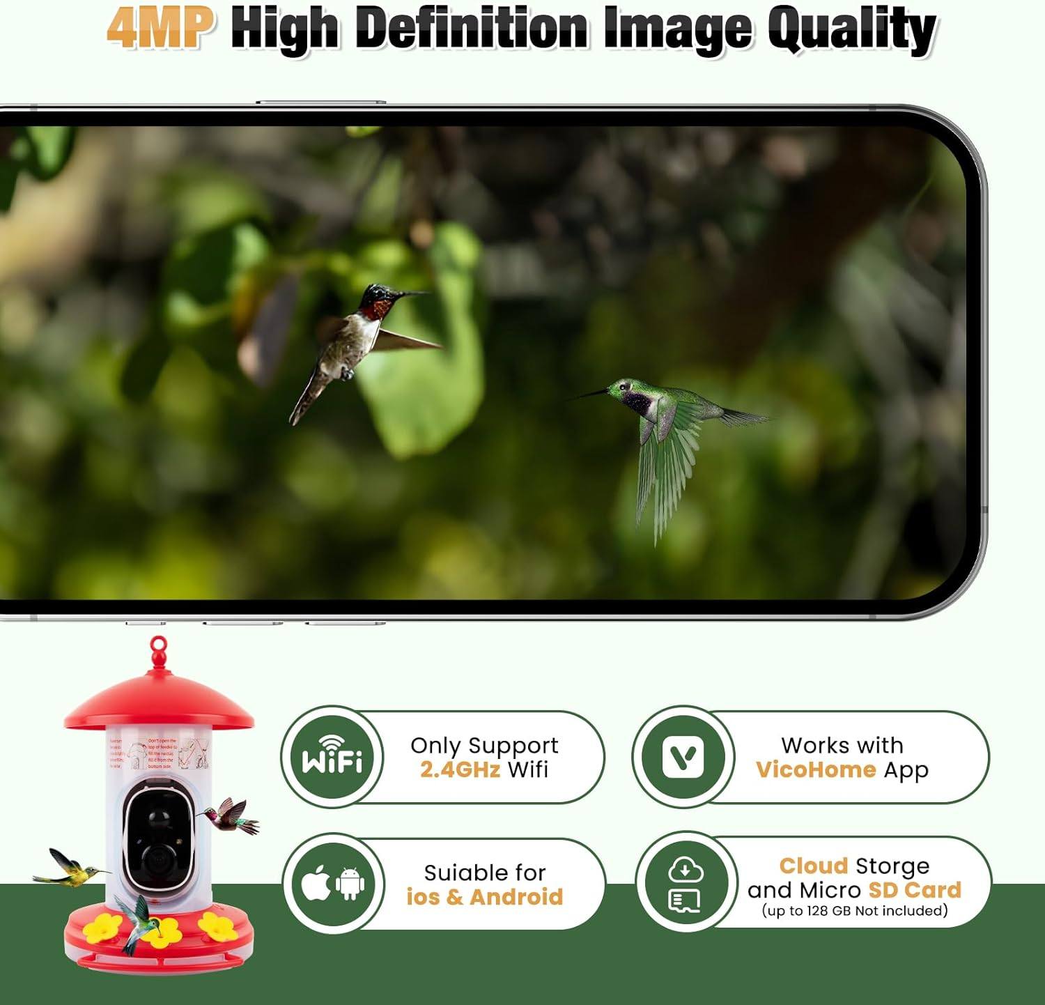 Phonery BirdWise ® Hummingbird Feeder with Camera-Getphonery