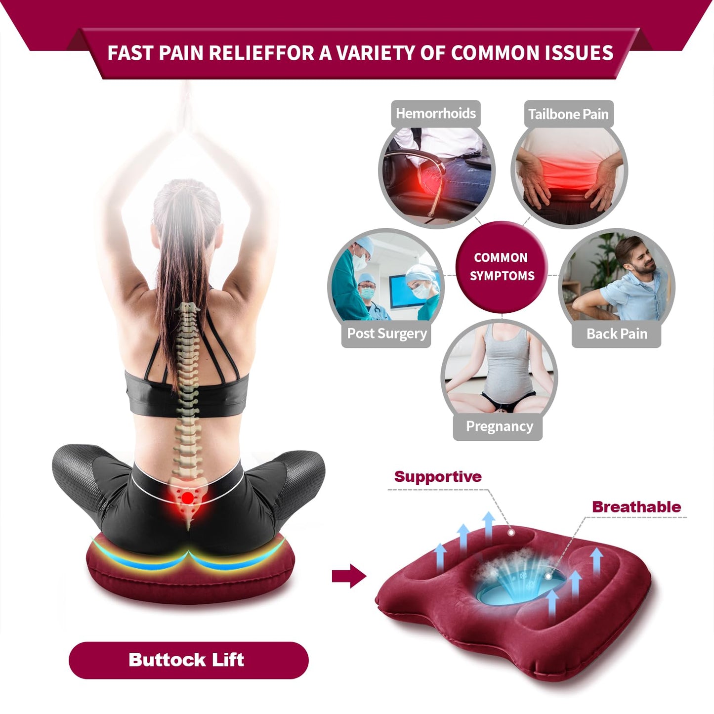 Phonery AeroRelief  ® Donut Pillow For Tailbone