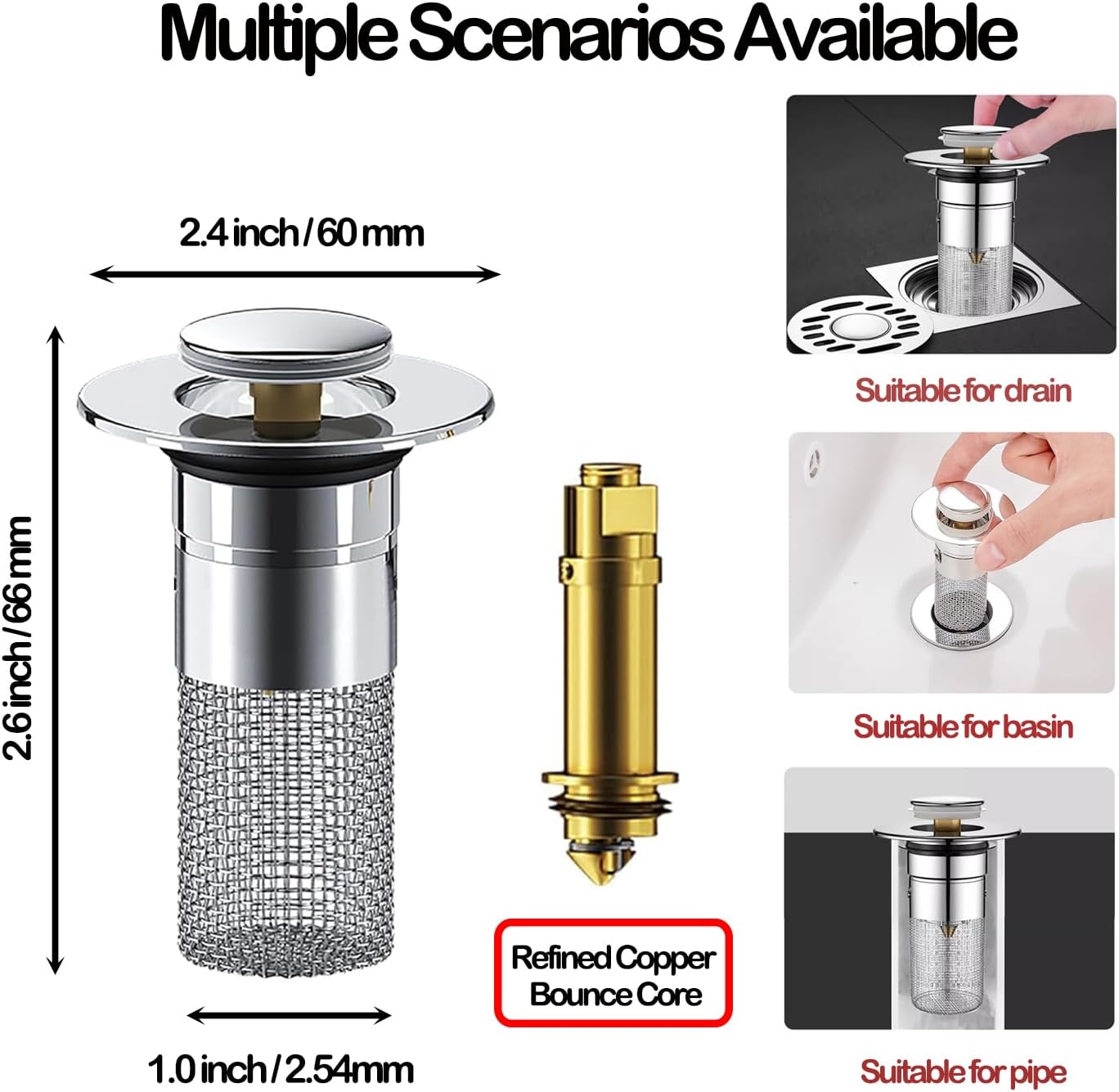 Phonery SinkShield ® Pop Up Bathroom Sink Drain Strainer-Getphonery
