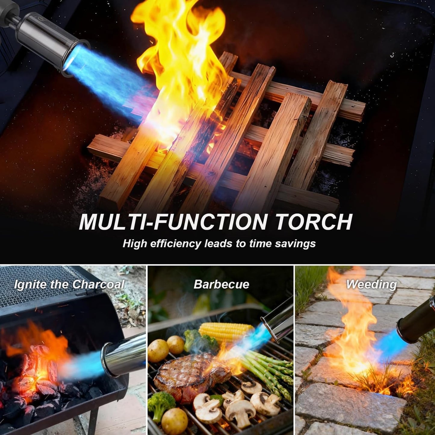 Propane Torch, 3272°F Propane Torch Gun High Heat Torch Lighter with Adjustable Flame & Safety Lock, for BBQ Grilling, Charcoal Igniting, Cooking, DIY Projects (1 Set)