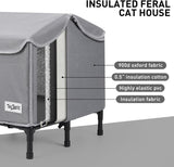 Heated Outdoor Cat House,Weather-Resistant Insulated Cat Shelter with Elevated Stand,Winter-Ready for Stray Cats, No Assembly Needed,17"x15"x13" (Grey)