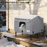 Heated Outdoor Cat House,Weather-Resistant Insulated Cat Shelter with Elevated Stand,Winter-Ready for Stray Cats, No Assembly Needed,17"x15"x13" (Grey)