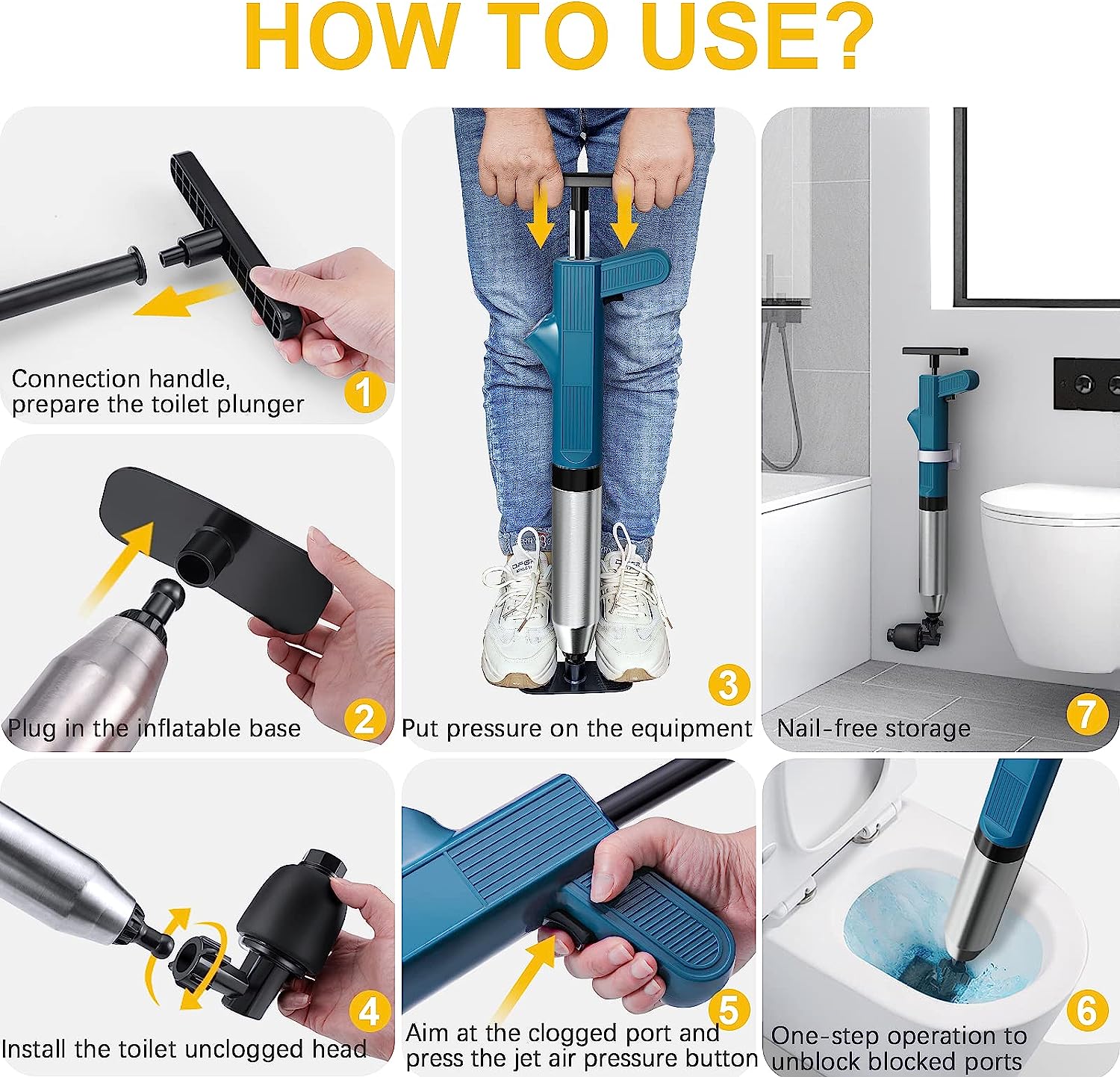 Unclog Toilet Plunger - Drain Clog Remover, High-Pressure Air Pump Plunger, Drain Blaster With Real-Time Barometer Drain Snake Sink Plunger Plumbing