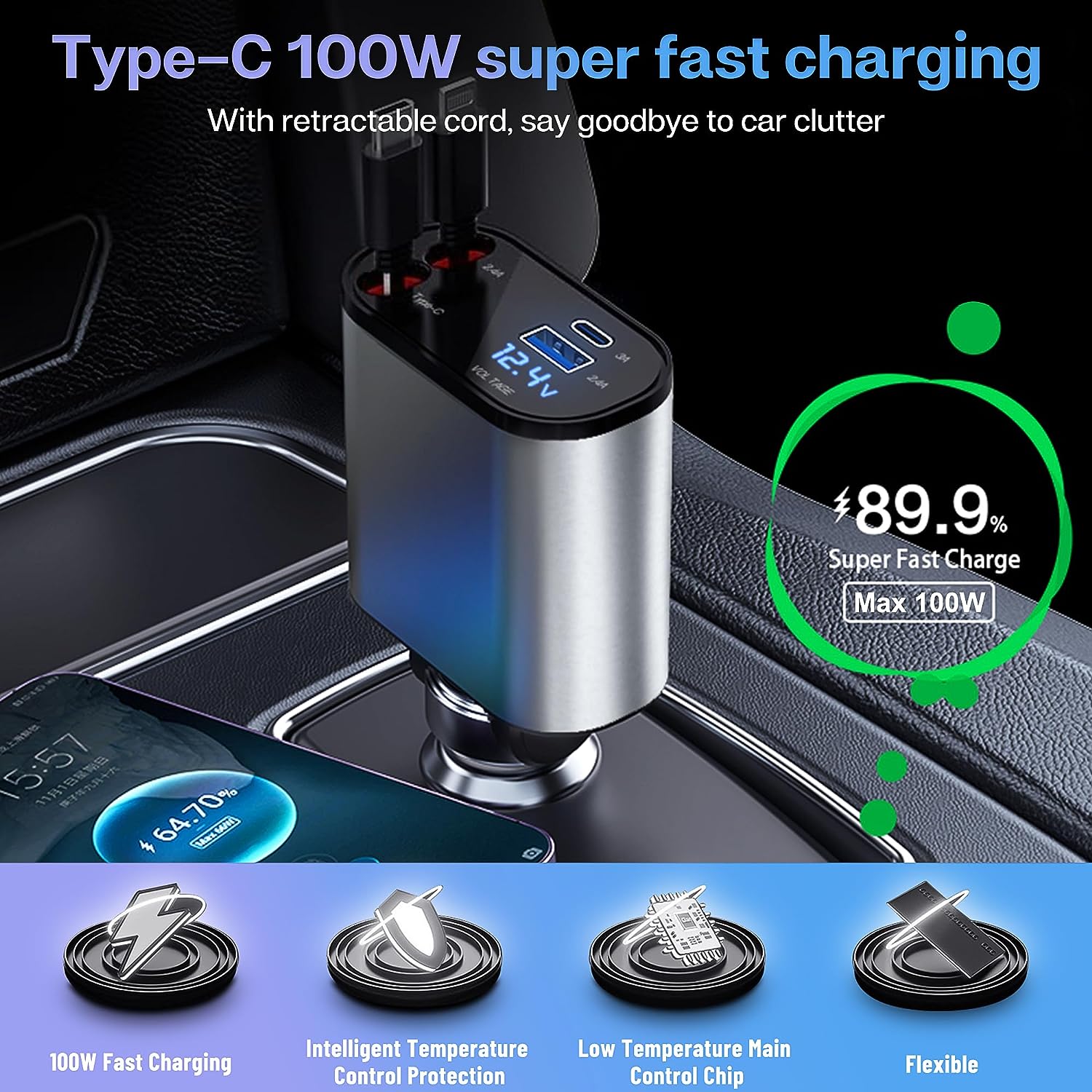 Phonery PowerMax ® 4 in 1 Retractable Car Charger-Getphonery