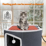 Heated Cat House for Indoor, Large Cat Bed with Heating Pad, Adjustable Temperature & Timing, with Fluffy Ball Hanging and Scratch Pad, Foldable Pet Hideaway for Small Medium and Large Cats（XL）