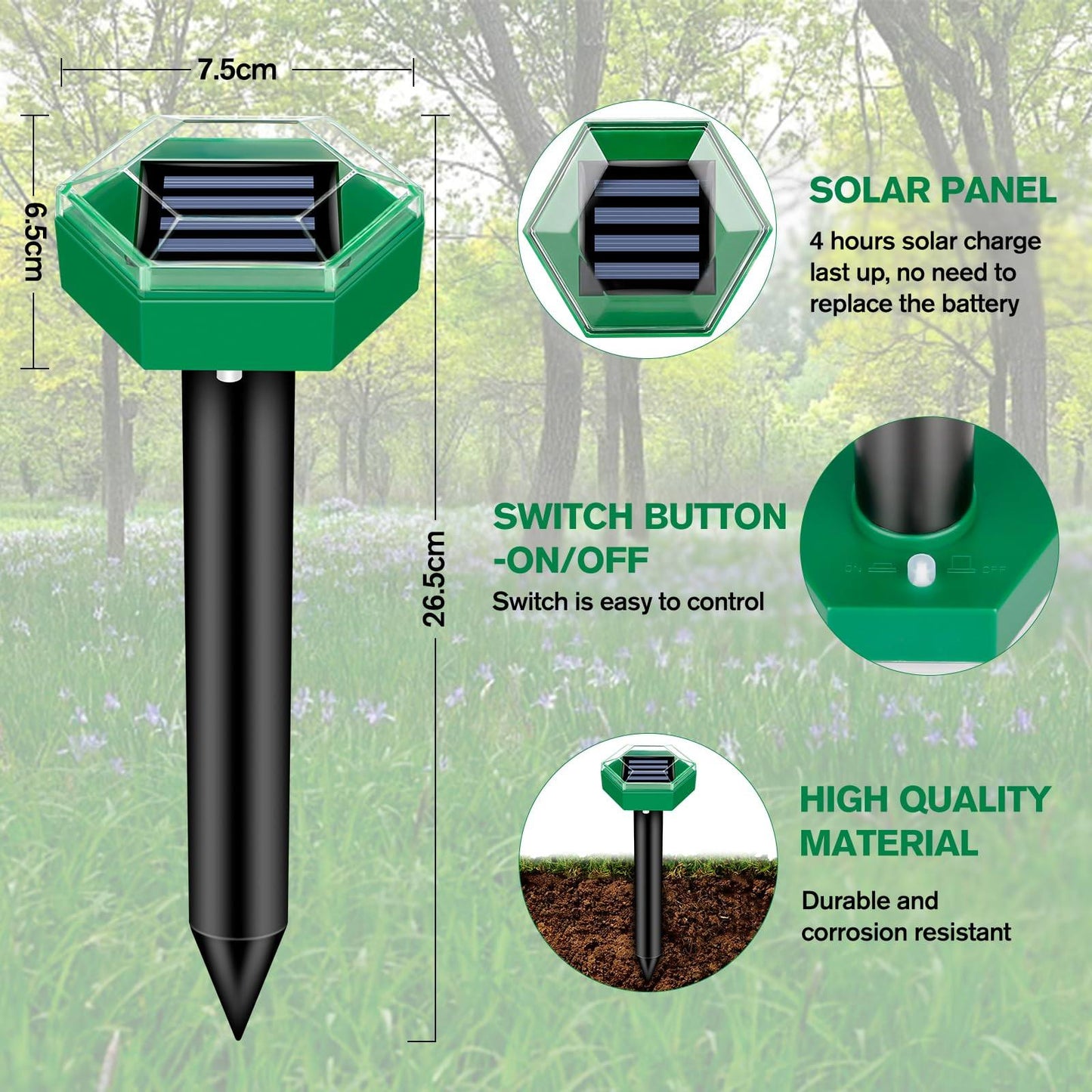 Phonery SolarGuard ® Ultrasonic Mole Repellent 4 pcs Pack-Getphonery