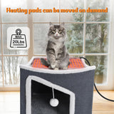 Heated Cat House for Indoor, Large Cat Bed with Heating Pad, Adjustable Temperature & Timing, with Fluffy Ball Hanging and Scratch Pad, Foldable Pet Hideaway for Small Medium and Large Cats（XL）