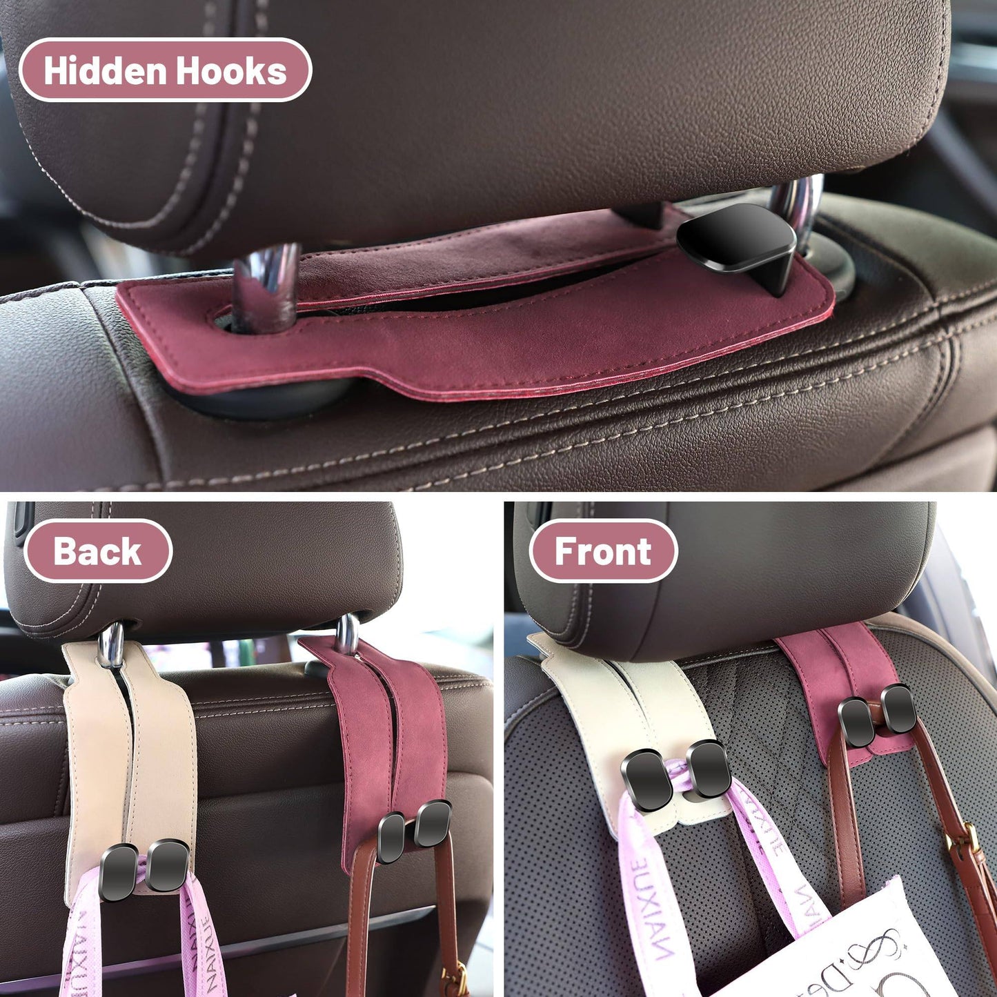 Phonery HookMate ® Headrest Hooks for Car 4 Pack-Getphonery