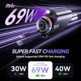 5 in 1 Retractable Car Charger with Aromatherapy and Starlight, USBC Car Charger Adapter, 69W Fast Charging Cars Phone Chargers, Cars Air Freshener Compatible for iPhone 16 15 14 13 12 and Android