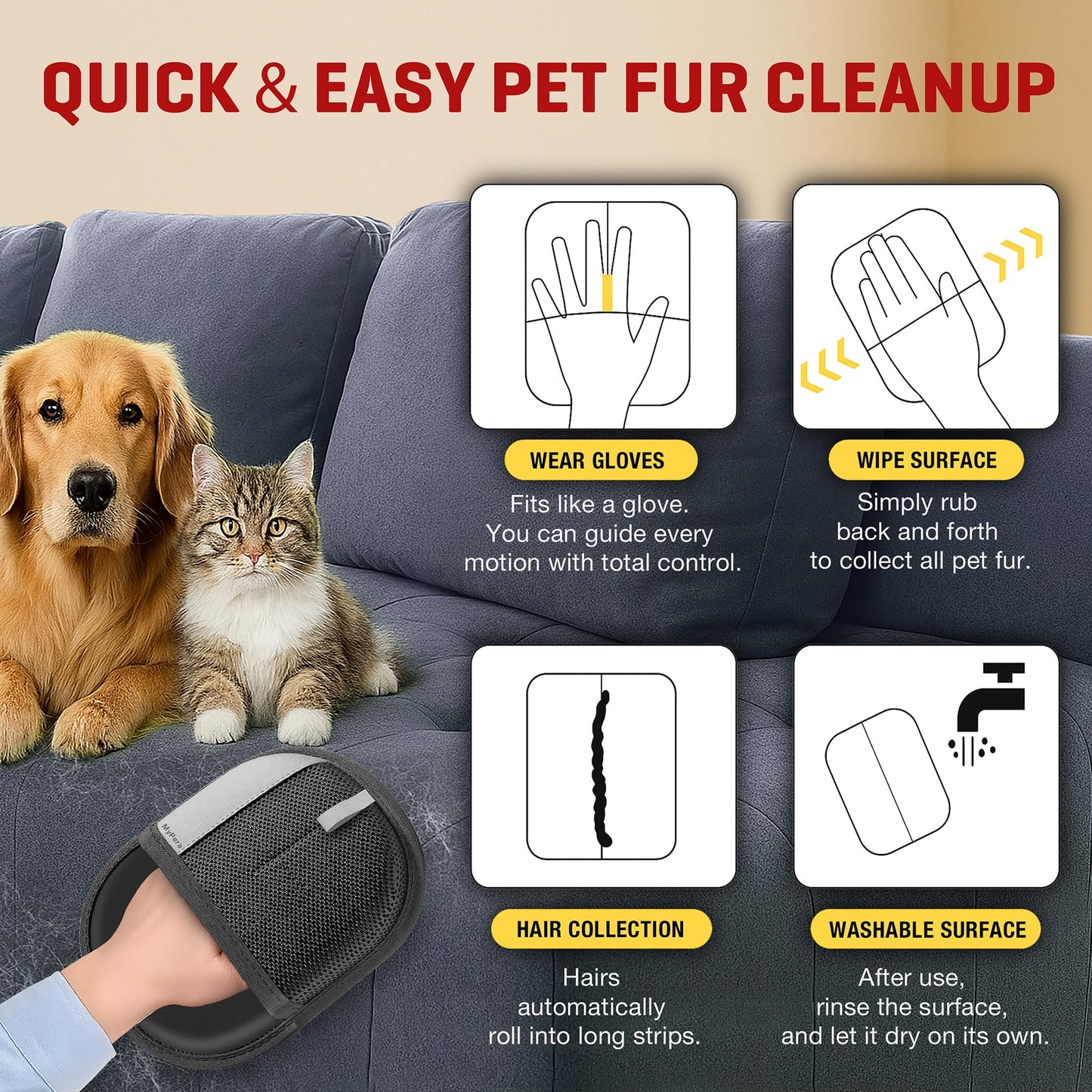 Phonery FurFree ® Electrostatic Pet Hair Remover Gloves