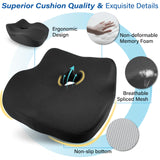 Car Seat Cushion, Ergonomic Memory Foam Car Cushion for Sciatica Pain Relief, Larger Driving Seat Cushion for Short Drivers on Long Drives - Butt Cushion For Car-Truck, Office - Black&Gray