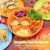 Taco Holder Kit - 12-Inch Taco Warmer, 6 Removable Bowls & 4 Colorful Taco Party Trays, Taco Bar Serving Set For A Party, Perfect For Taco Tuesday, Microwave & Dishwasher Safe, BPA-Free