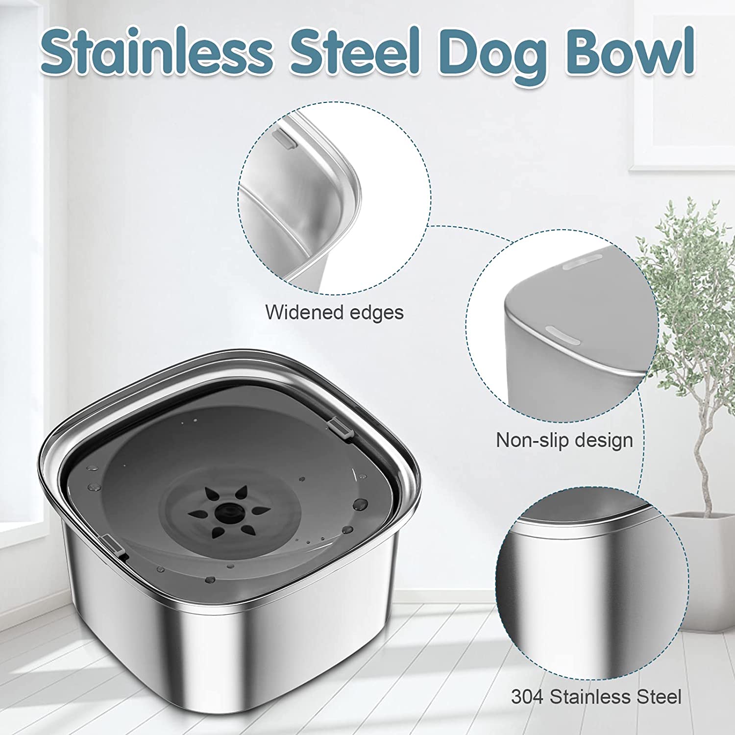 XL Dog Bowl No-Spill Food or Water Dish Extra Large 9 Gray Woof It Down!