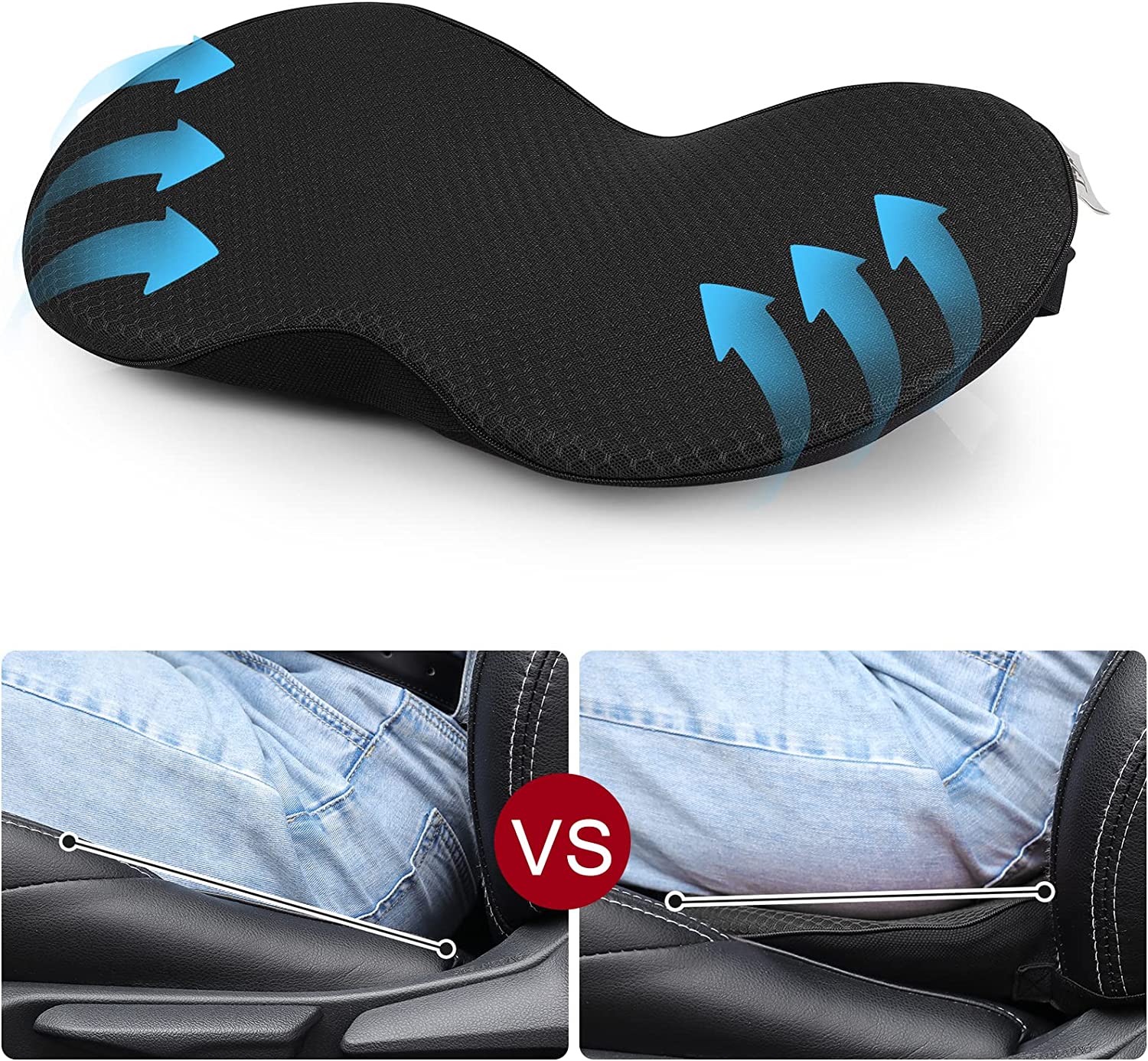 Getphonery Car Seat Cushion for Shorter Drivers Booster Height Riser Adults Short Person Wedge Back Pain Lumbar Support Driving Truck Pillow, Black