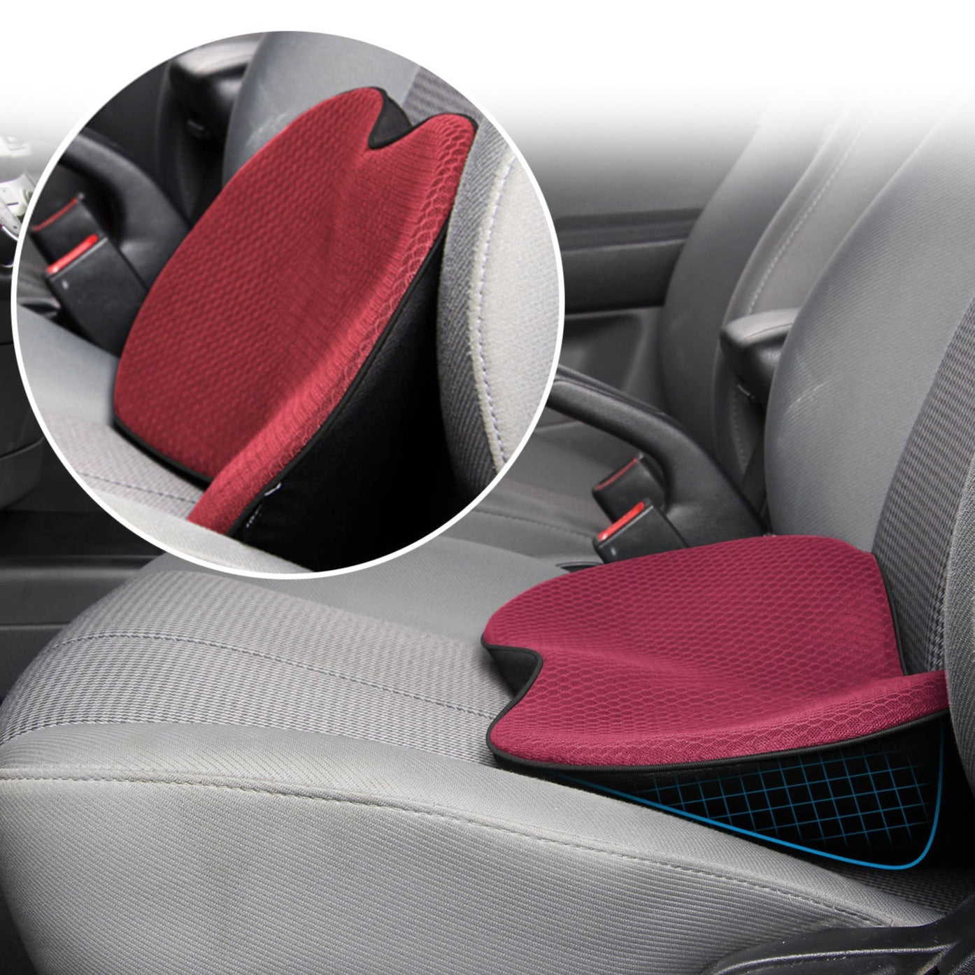 Getphonery Car Seat Cushion for Shorter Drivers Booster Height Riser Adults Short Person Wedge Back Pain Lumbar Support Driving Truck Pillow, Red