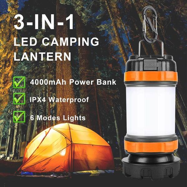 AlpsWolf Camping Lantern, 4000 Capacity Power Bank,6 Modes, IPX4 Water